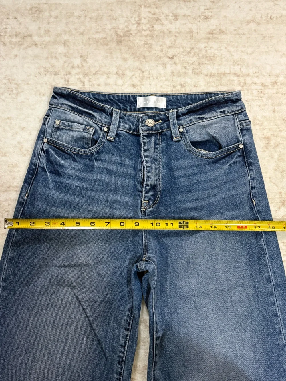 PETRA 5/26 medium wash wide leg jeans,